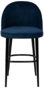 1 x HEAL'S 'Austen' Velvet Upholstered Stool in Indigo Plush  Blue, with Slender Black Legs -