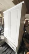 1 x Large Wooden Double Door Freestanding Wardrobe in White with 2-Drawer Storage - CL985 - NO VAT