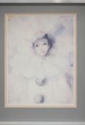 1 x Signed Vintage Pierrot Clown Signed Framed Art Print by Ludmila Jiřincová (1912 – 1994) - Ref: