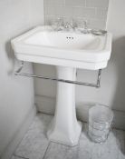 1 x BURLINGTON Victorian-style 56cm Vitreous China Sink Basin with Full Pedestal & Brassware