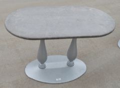 1 x Oval Commercial Bistro Table Featuring a Heavy Duty Metal Twin Pedestal Base and Stonecast Top