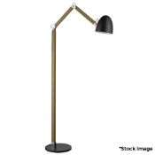 1 x Floor Lamp With A Matt Black Metal Shade And A Wood Frame - Adjustable Arm And Head - Original