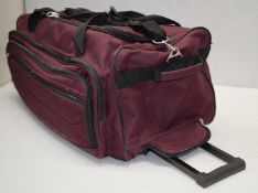 1 x Wheeled Soft-sided Wheeled Holdall Duffel Bag in Burgundy - Ref: DRS114 - CL1003 - Location: