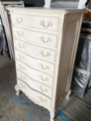 1 x Tall Vintage French-style Serpentine-fronted Chest of Seven Drawers, with a White Painted Finish