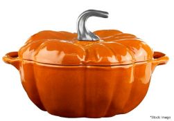 1 x STAUB Cast Iron Pumpkin Cocotte ⌀24cm in Cinnamon Orange - Original Price £319.00 - Boxed Stock