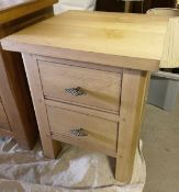 1 x Rustic Solid Oak 2-Drawer Chest Bedside Table with Metal Cage Handles - CL985 - NO VAT ON THE