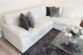 1 x HOUSING UNITS White Leather 2.5-Metre Two-piece Corner Sofa - See Condition - CL1011 - NO VAT ON
