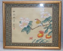 3 x Vintage Decorative Pictures of Various Sizes, Including Chinese Silk Prints - Ref: DRS130 -