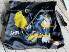 1 x Very Rare Luxury Italian PINKO Embellished Black Fabric Handbag, Featuring Disney's DUCK TALES