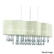 1 x 6 Light Ceiling Light In A Chrome Finish With Clear Crystal Drops And Cream Voile Shade -