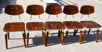 Set of 4 x Dining Chairs With a Dark Wood Finish and White Bases - Dimensions: H87 x W42 x D47 x