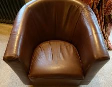 1 x Genuine Leather Tub Chair in Conker Brown - CL985 - NO VAT ON THE HAMMER - Location: Cheshire