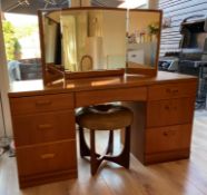1 x Mid Century Modern McIntosh Teak Vanity Table With Mirror And Stool