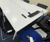 2 x Modern Office Desks Featuring a White Finish and Metal Legs - Dimensions: H73 x W180 x D80 cms