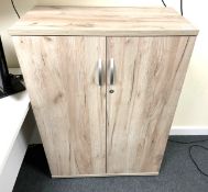 1 x Office Two Door Storage Cabinet Finished in Oak - Dimensions: H113 x W80 x D42 cms
