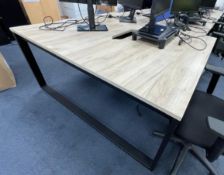 2 x Back to Back Modern Office Desks Featuring an Oak Finish, Black Metal All in One Frame