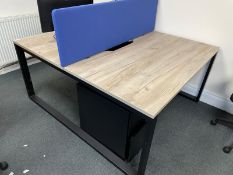 2 x Back to Back Modern Office Desks Featuring an Oak Finish, Black Metal All in One Frame