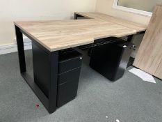 1 x Modern Office Workstation Desk Featuring an Oak Finish, Black Metal All in One Frame and Central