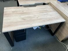 1 x Modern Office Workstation Desk Featuring an Oak Finish, Black Metal All in One Frame and Central