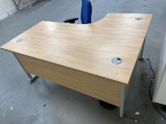 1 x Corner Office Desk with Swivel Chair - Features an Oak Finish and Grey Base