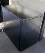 1 x Office Drawer Pedestal in Black - Metal Construction Featuring Three Drawers and Castors