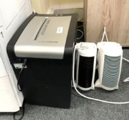 1 x Rexel Momentum X410-SL Heavy Duty Paper Shredder and 2 x Fan Heaters