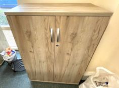 1 x Office Two Door Storage Cabinet Finished in Oak - Dimensions: H113 x W80 x D42 cms