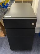 1 x Office Drawer Pedestal in Black - Metal Construction Featuring Three Drawers and Castors