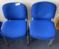 6 x Stackable Office Chairs Featuring Padded Seats and Blue Upholstery