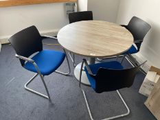 1 x Round Office Meating Table Featuring an Oak Finish and Four Stackable Office Chairs