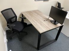 1 x Computer Workstation Desk / Modern Office Desk Featuring an Oak Finish, Black Metal Frame