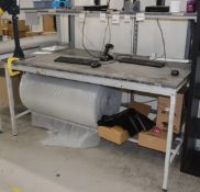 1 x Warehouse Packing Work Bench - Heavy Duty Frame with Steel Top and Adjustable Over Shelf - Dimen