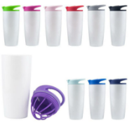 36 x Rocco 700ml Drinks Tumblers with Detachable Mixer - Colour: White with Black Lid - New Boxed
