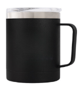 36 x Savannah 330ml Stainless Steel Mug with Handle and Push Fit Sipper Lids - Colour: Black - New