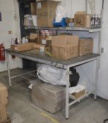 1 x Warehouse Packing Work Bench - Heavy Duty Frame with Steel Top and Adjustable Over Shelf - Dimen
