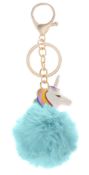 60 x Unicorn Fluffy Keyring - Aqua - Ref: TSC-ICE800422