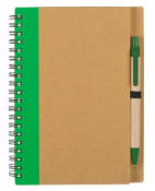 50 x Eco Spiral Notebooks with Matching Pens - Colour: Green - New Boxed Stock - Ref: 401066.09
