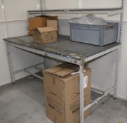 1 x Warehouse Packing Work Bench - Heavy Duty Frame with Steel Top and Adjustable Over Shelf - Dimen