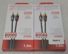 2 x QED Profile RCA Stereo Phono to Phono Audio Cables - 1.0m High Precision Cables - New /