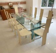 1 x GALLOTTI & RADICE Rectangular 2.4-Metre Green Crystal Dining Table with 10 x QULA Leather Chairs