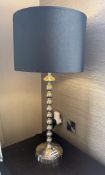 1 x Contemporary Freestanding Chromed Bobble Table Lamp with Fabric Covered Drum Shade in Black