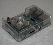 1 x Raspberry Pi Model B+ in Clear Case with Cooling Fan - Features 4x USB, Ethernet, HDMI and SD