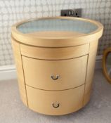 Pair of Hülsta Primo Light Oak Round Bedside Cabinets with Sliding Glass Tops - CL1020 - NO VAT ON