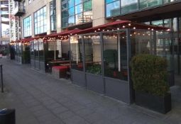 10 x Commercial Aluminium and Glass 150 x 240cm Windbreak Panels From A High End Canary Wharf