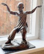 1 x Bronze Chinese Shaolin Monk Fighting Statue Performing The Crane Stance