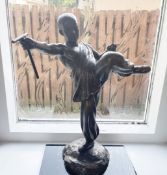 1 x Bronze Chinese Shaolin Monk Stick Fighting Statue - Ref: LB395