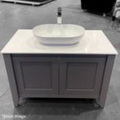 1 x TRISTAN ALEXANDER Davenport 1050mm Washstand With Carved Door In Dark Lead - Handmade In The