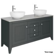 1 x TRISTAN ALEXANDER Kedleston 1500mm Washstand With With Carved Door In Dark Lead - Handmade In