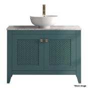 1 x TRISTAN ALEXANDER Davenport 800mm Washstand With Carved Door In Goblin Green - Handmade In