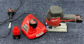 1 x MILWAUKEE M12 Js Sub Compact Jigsaw With 2 Batteries And Charger - Ref: LB222 - CL1019 -
